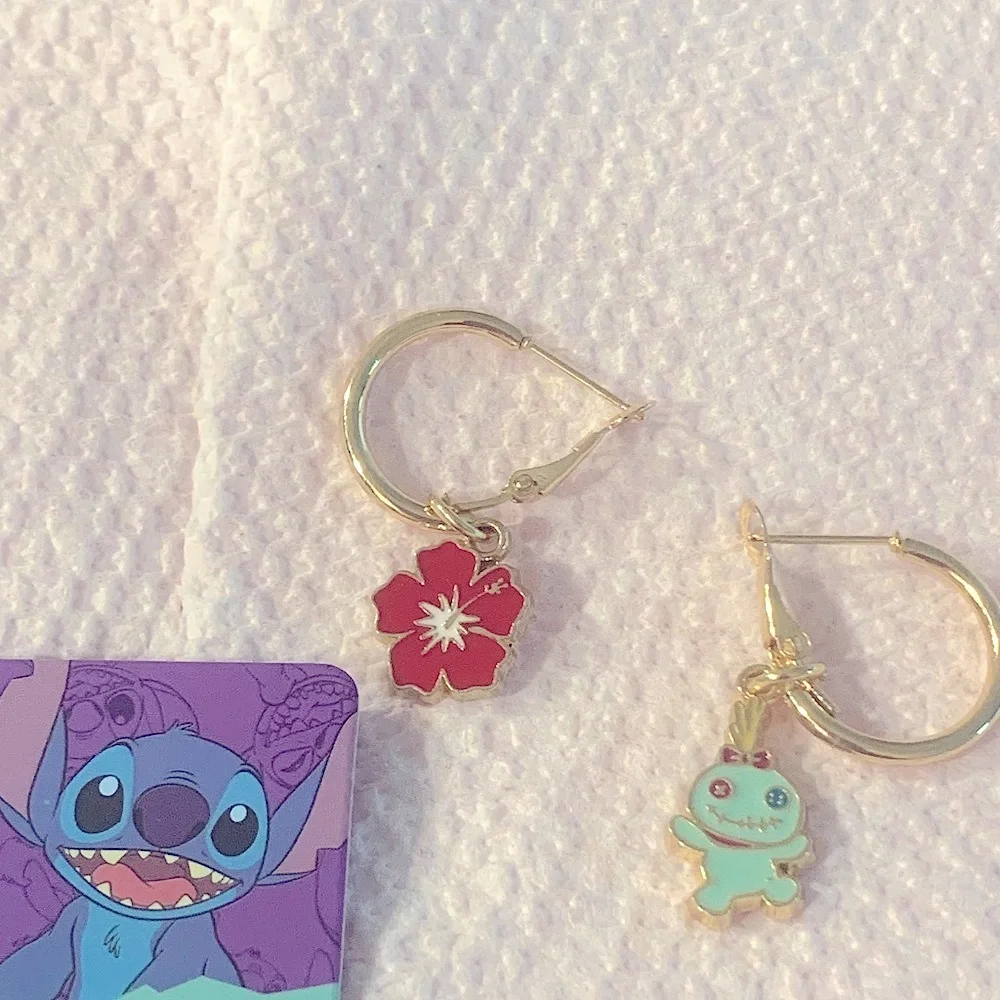 DISNEY Stitch Gold Hoop Earrings Charm kids Jewelry NEW NWT
